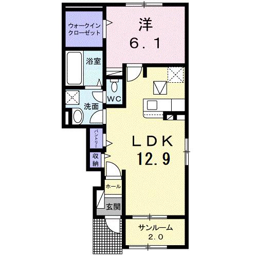 ルピナス I(1LDK/1階)の間取り写真