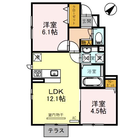 HONU・RUPO(2LDK/1階)の間取り写真