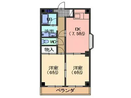 ヴィラ青嵐(2DK/2階)の間取り写真