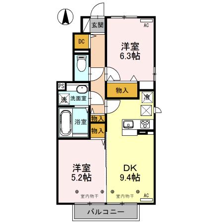 プラウド ヴィラ B(2DK/1階)の間取り写真