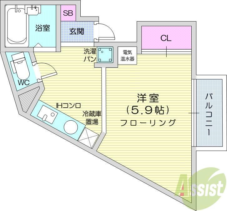 レジデンス八乙女(ワンルーム/2階)の間取り写真