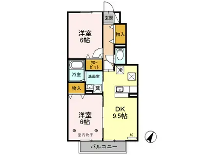 ローズコート西三島(2DK/1階)の間取り写真