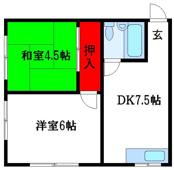 高橋コーポ(2DK/1階)の間取り写真