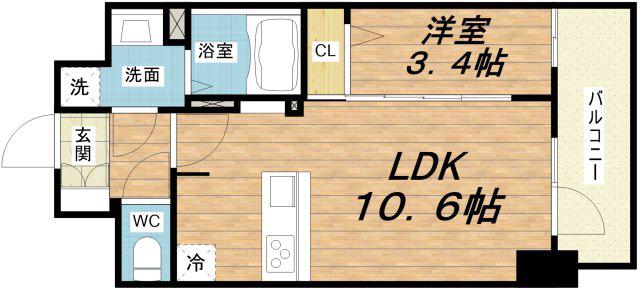 S-RESIDENCE堺筋本町DEUX(1LDK/11階)の間取り写真