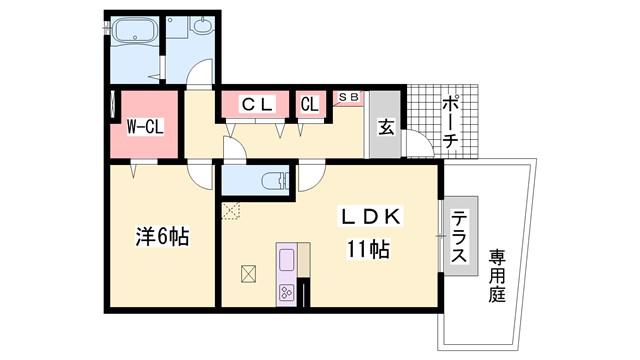 グランドフィールド1番館(1LDK/1階)の間取り写真