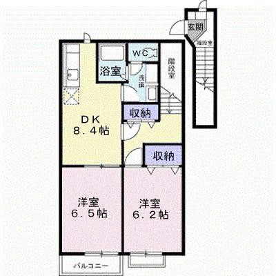 ミレニアム21B(2DK/2階)の間取り写真