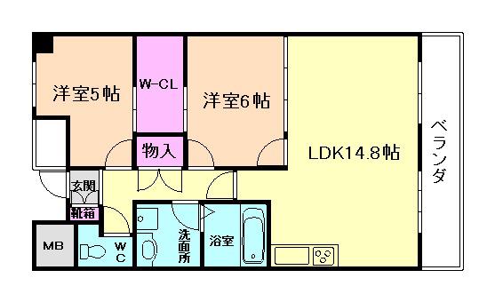 GREEN HILL(2LDK/2階)の間取り写真