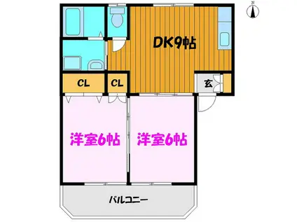 コートセレーノII(2DK/1階)の間取り写真