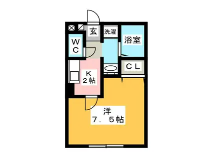 リヴェールSII(1K/1階)の間取り写真