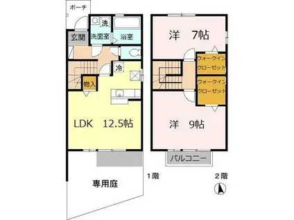 ラ・ヴィーダーIII(2LDK/1階)の間取り写真