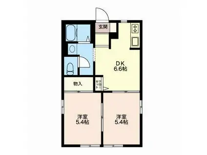 メゾンクレールC(2DK/2階)の間取り写真