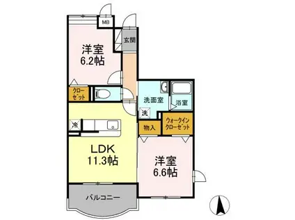 パーク・サイド・ウィル(2LDK/1階)の間取り写真