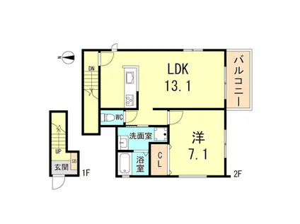 EXSONIA篠原本町(1LDK/2階)の間取り写真