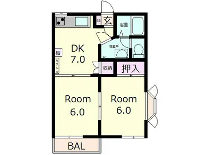 ファミール河瀬(2DK/1階)の間取り写真