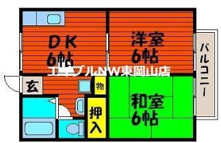 サンビレッジ竜之口D(2DK/2階)の間取り写真