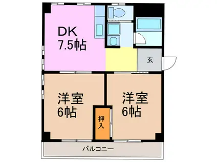 フレア大久伝(2DK/4階)の間取り写真