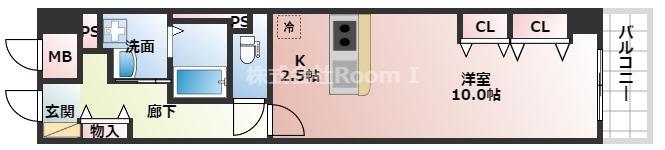 天満リバーサイドプラザ(ワンルーム/2階)の間取り写真