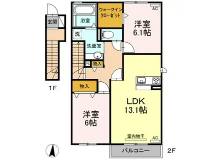 TUBASA 二番館(2LDK/2階)の間取り写真