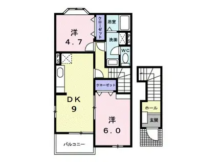 シャトレ沖B(2DK/2階)の間取り写真