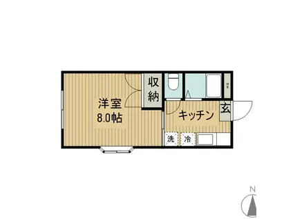 オークヒルズIII(1K/1階)の間取り写真