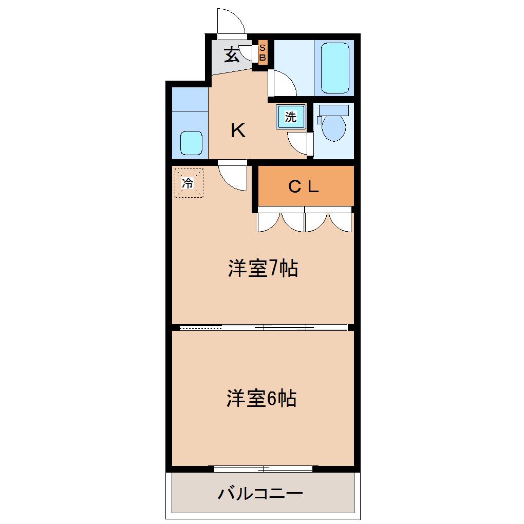 イーグルハイツ萩野町(2K/5階)の間取り写真