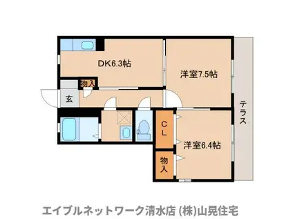 カルティエ五番館(2DK/1階)の間取り写真