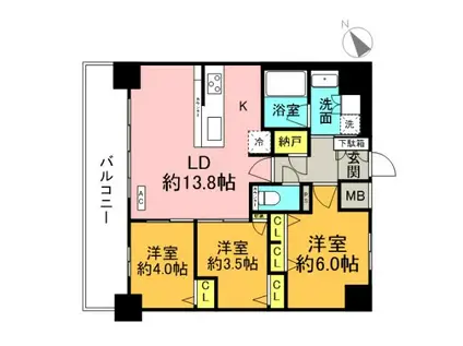 プレサンス ロジェ 昭和町ザ・レジデンス(2SLDK/6階)の間取り写真
