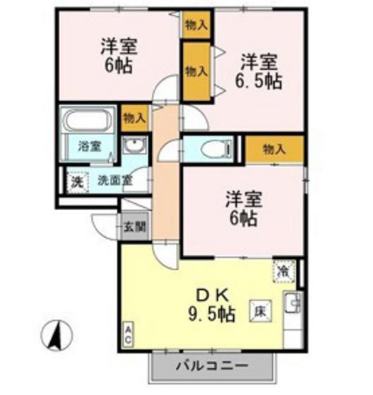 JR山陽本線 庭瀬駅 徒歩11分 3階建 築25年(3DK/1階)の間取り写真