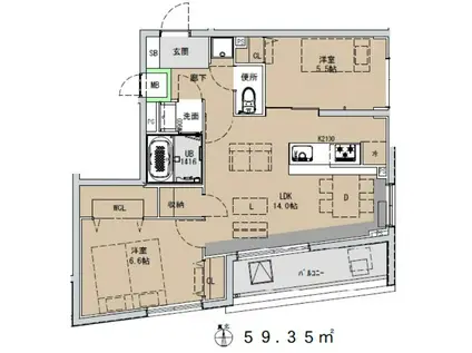 サウスワードキューブ(2LDK/5階)の間取り写真