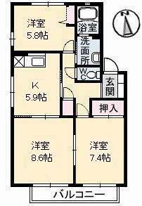 トータス井上 A棟(3DK/2階)の間取り写真