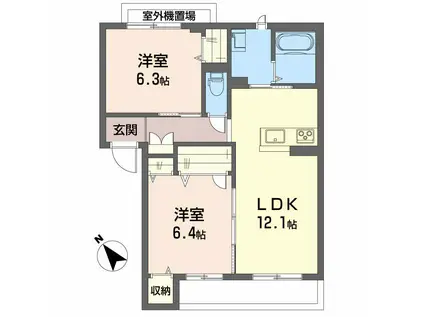 ベレオ西新浜 A棟(2LDK/1階)の間取り写真