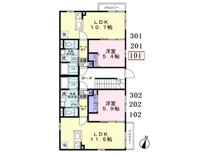 パークサクラII(1LDK/1階)の間取り写真