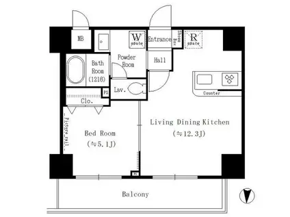 ユノアート亀戸(1LDK/11階)の間取り写真