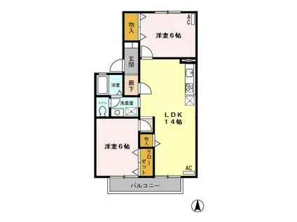 アネックス山王(2LDK/2階)の間取り写真