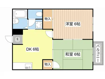 JR草津線 手原駅 徒歩17分 2階建 築34年(2DK/2階)の間取り写真