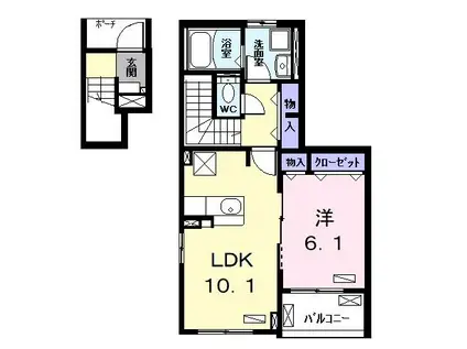 ハピネス(1LDK/2階)の間取り写真