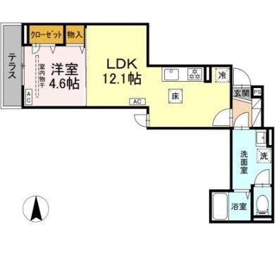 D PAINA 中野島II(1LDK/1階)の間取り写真