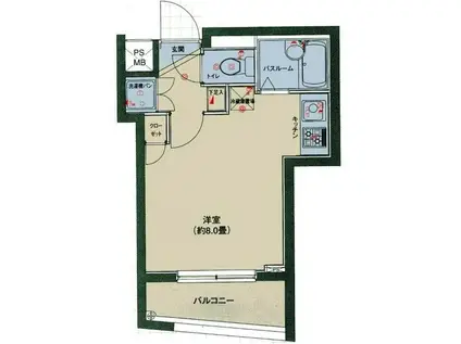 パレ・ホームズ武蔵小山II(ワンルーム/1階)の間取り写真