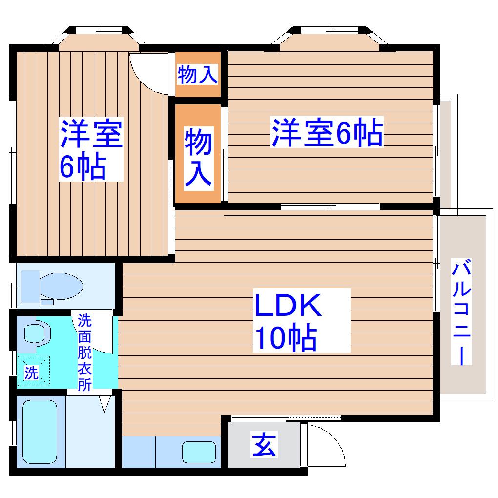 シティ郡山C(2LDK/2階)の間取り写真