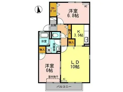 ルミナス山城 B(2LDK/2階)の間取り写真