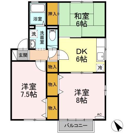 グリーンシャンテ(3DK/2階)の間取り写真