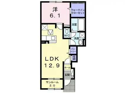 カーサ フォンターナ(1LDK/1階)の間取り写真