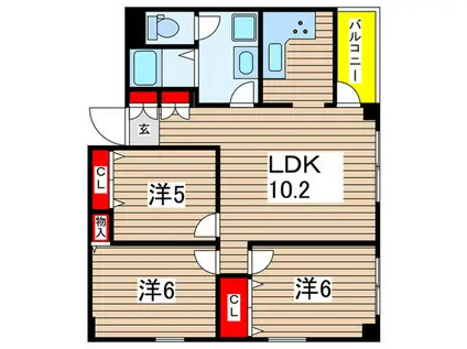 白樺フラッツ(3LDK/4階)の間取り写真