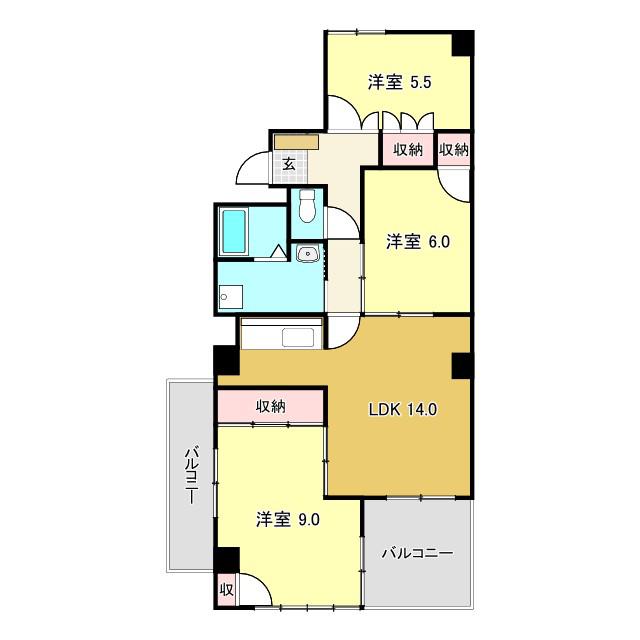 ハイツ永国寺(3LDK/5階)の間取り写真