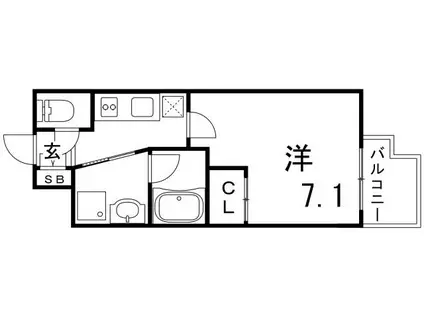 ユリシス新神戸(1K/8階)の間取り写真