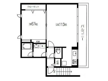 蘭聚瀬田(1LDK/2階)の間取り写真