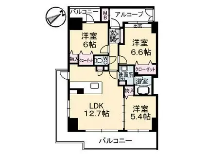グランマスト富安(3LDK/9階)の間取り写真