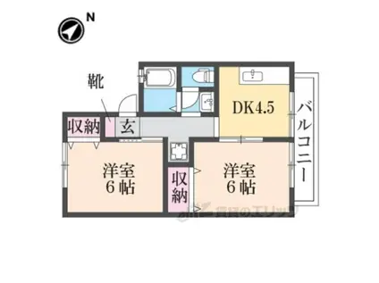 ジョイフル東生駒B棟(2DK/2階)の間取り写真