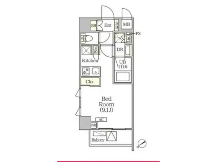オルサス清澄白河リバーフロント(ワンルーム/2階)の間取り写真