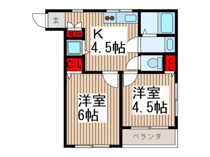 山本ハイツ(2K/2階)の間取り写真